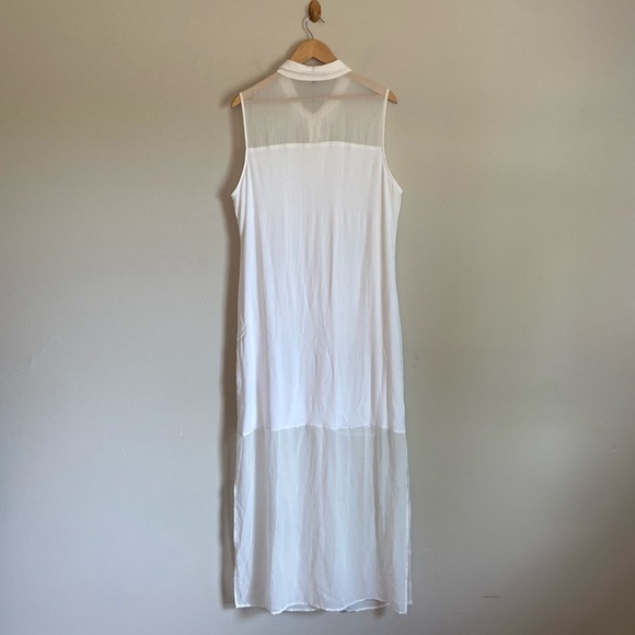 Fifth & Park White Button Down Collared Sheer Maxi Dress - Picture 5 of 11